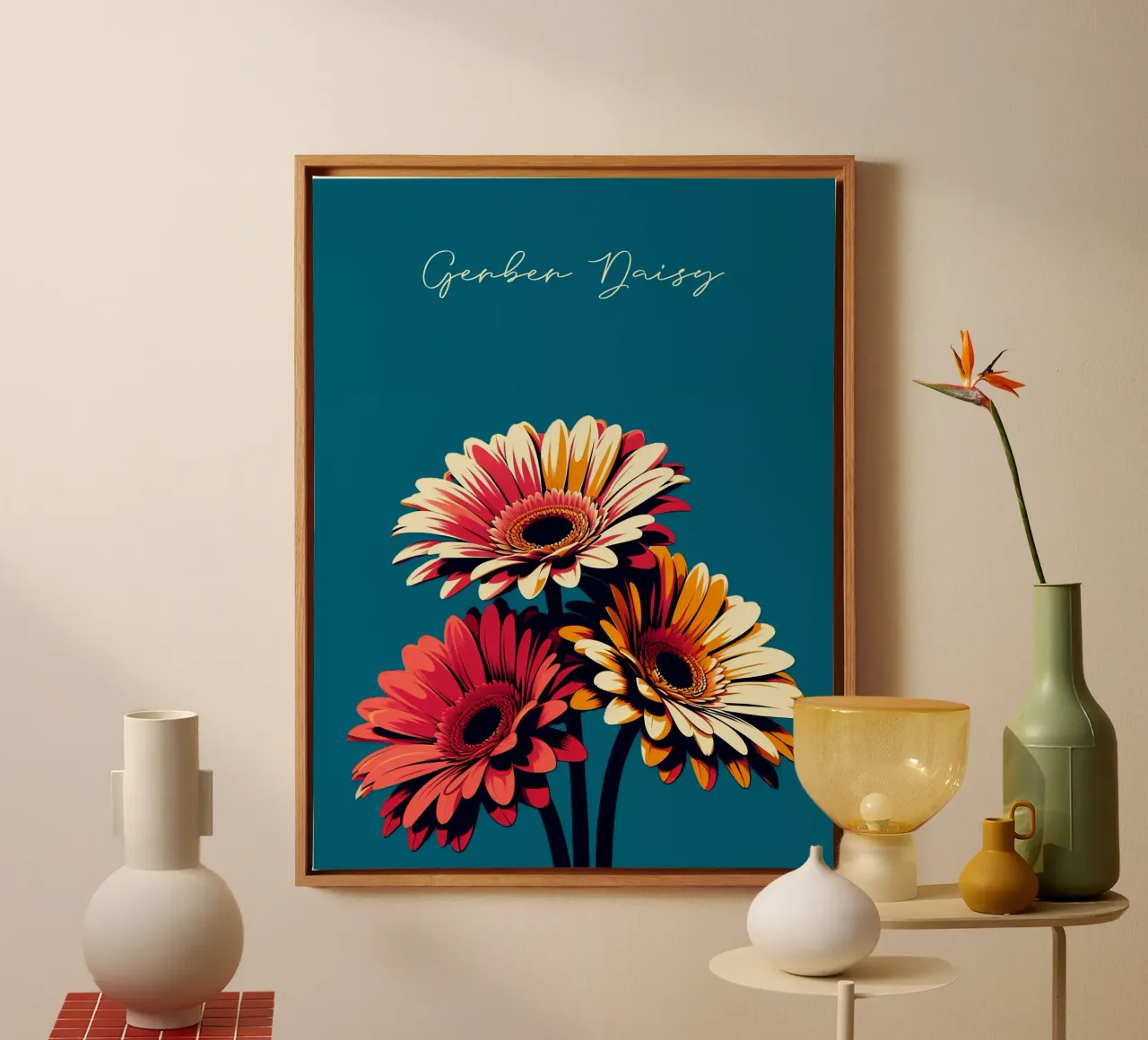 Gerbera tela con Cornice a cassetta da Digital Naive