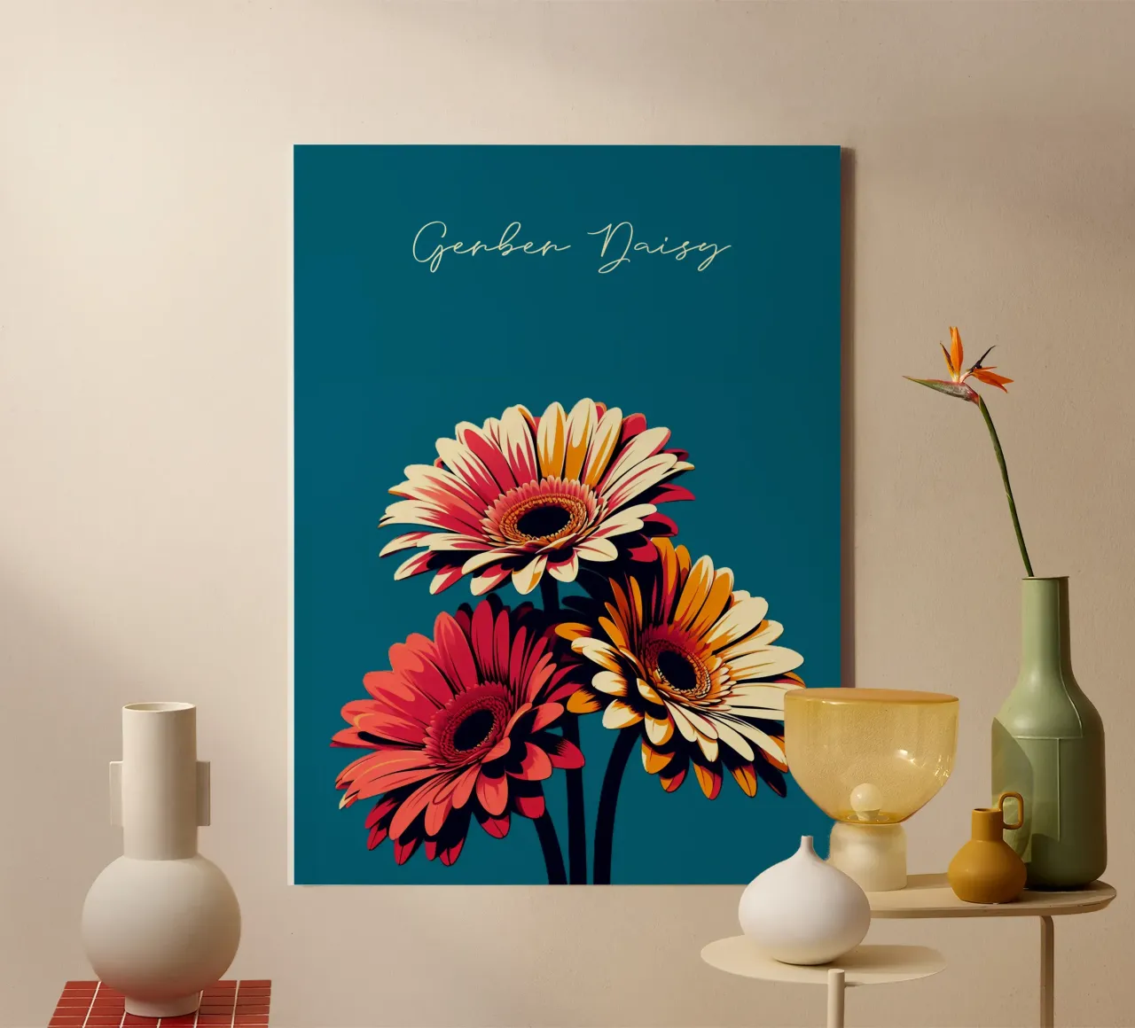 Gerbera tela con Cornice a cassetta da Digital Naive