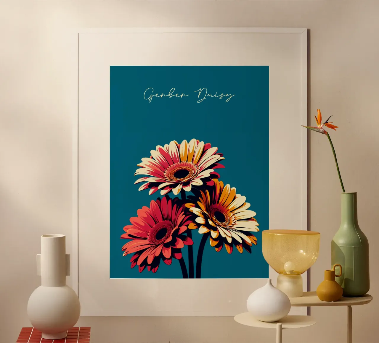 Gerbera poster con telaio in plastica da Digital Naive