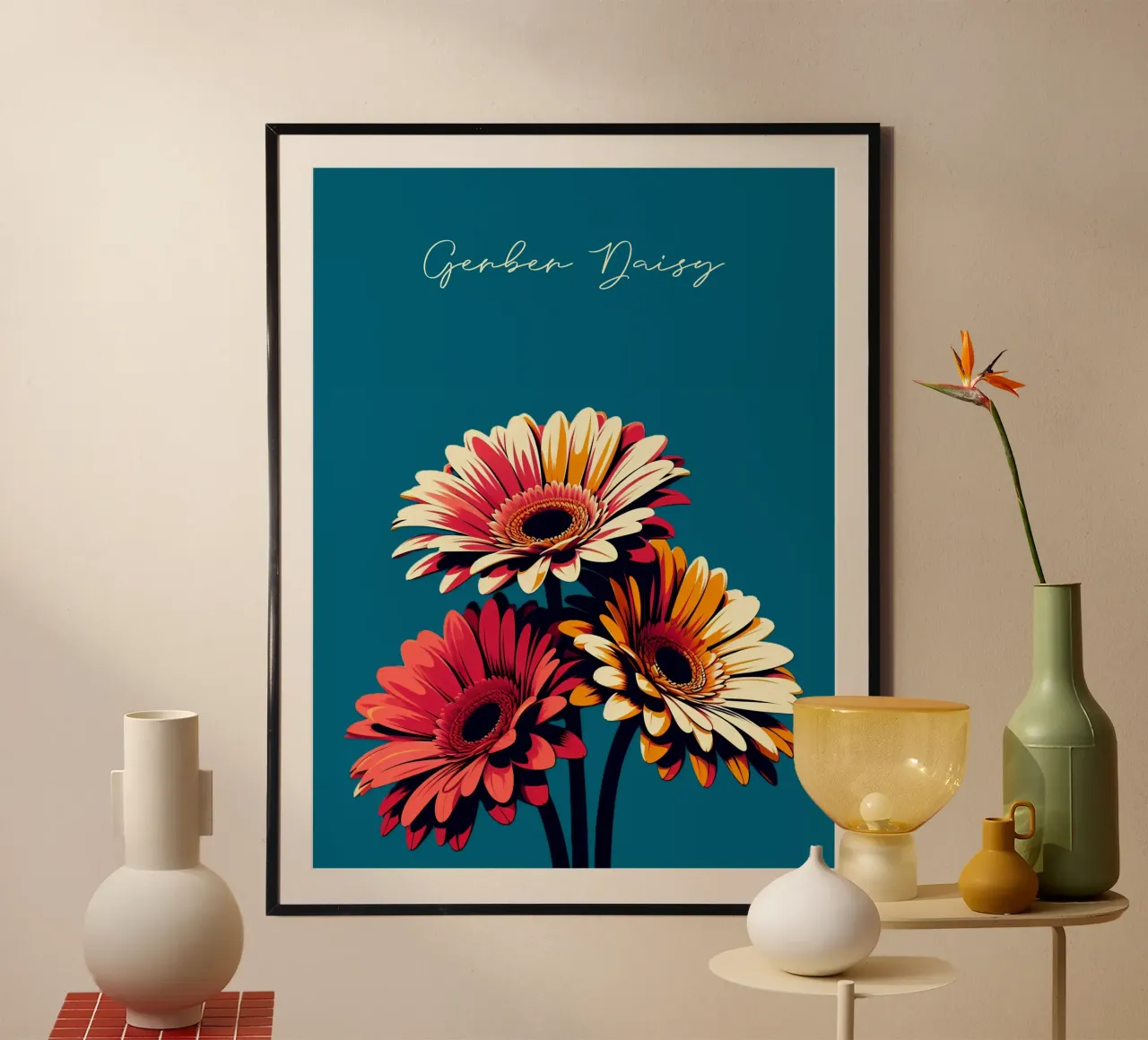 Gerbera poster con telaio in plastica da Digital Naive