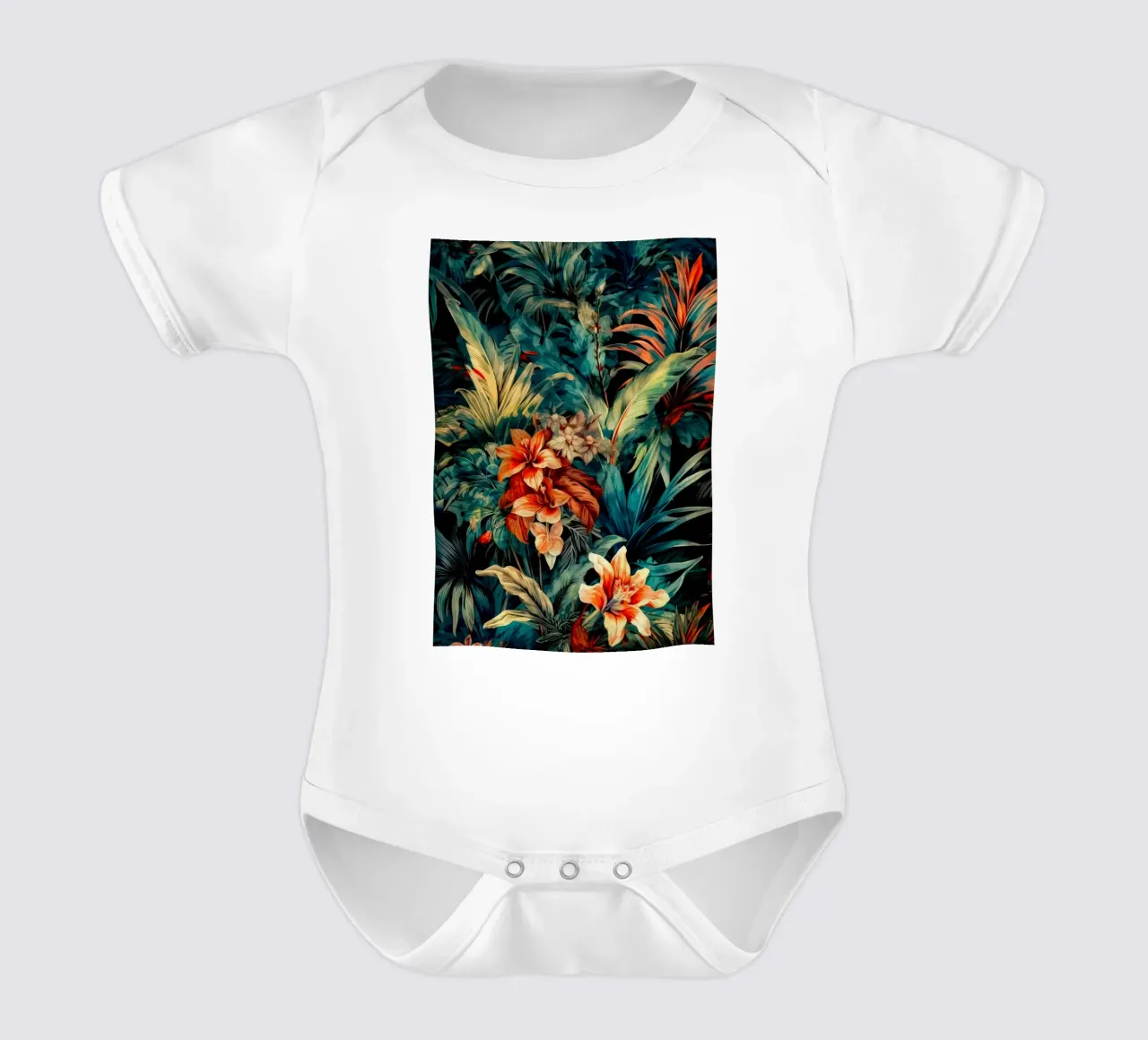 Tropical nature leaves art short-sleeve baby romper by Justyna Jaszke JBJart