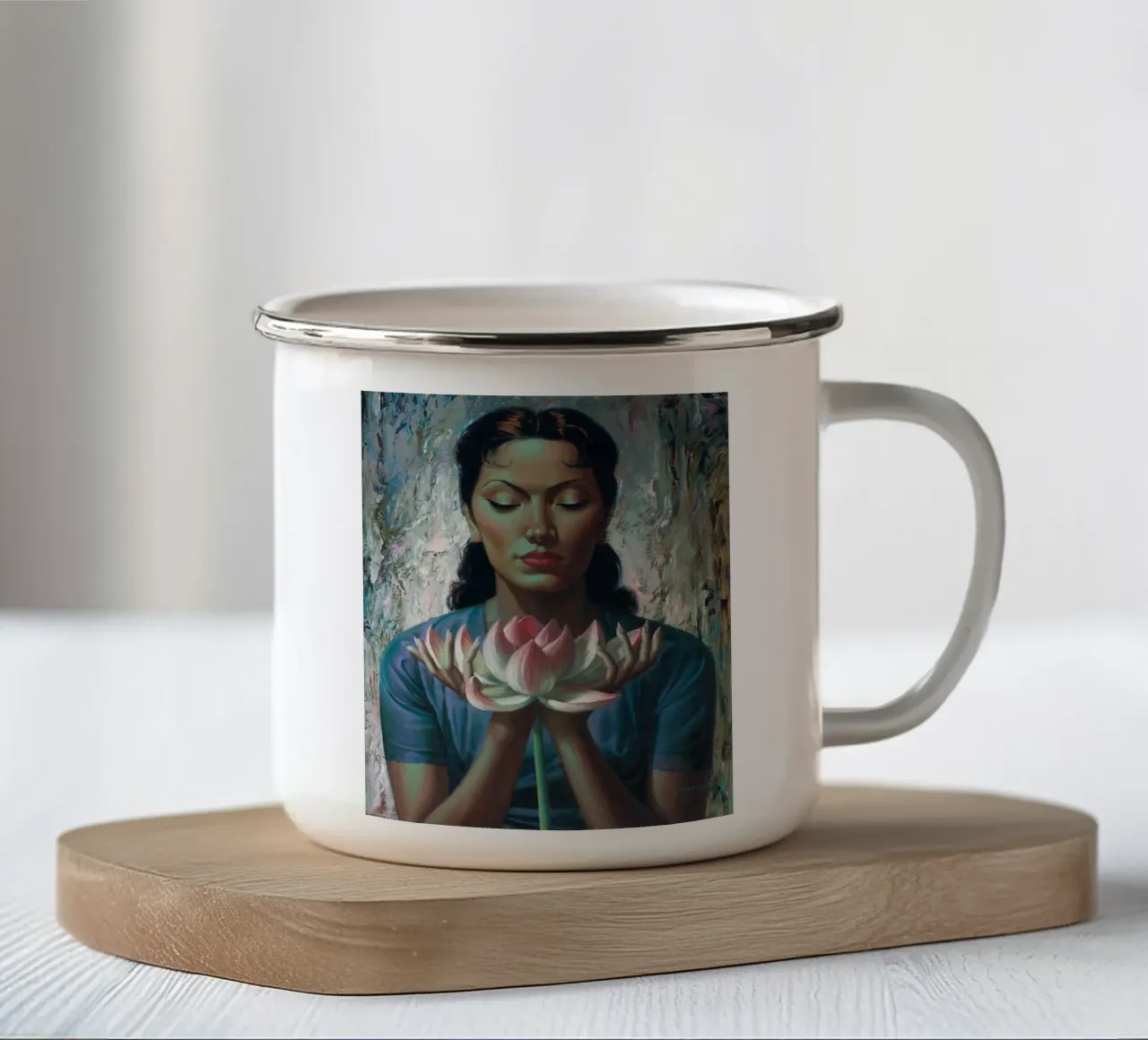 Water Lily (1955) - Tretchikoff Print Emaille Tasse von Honeymoon Hotel