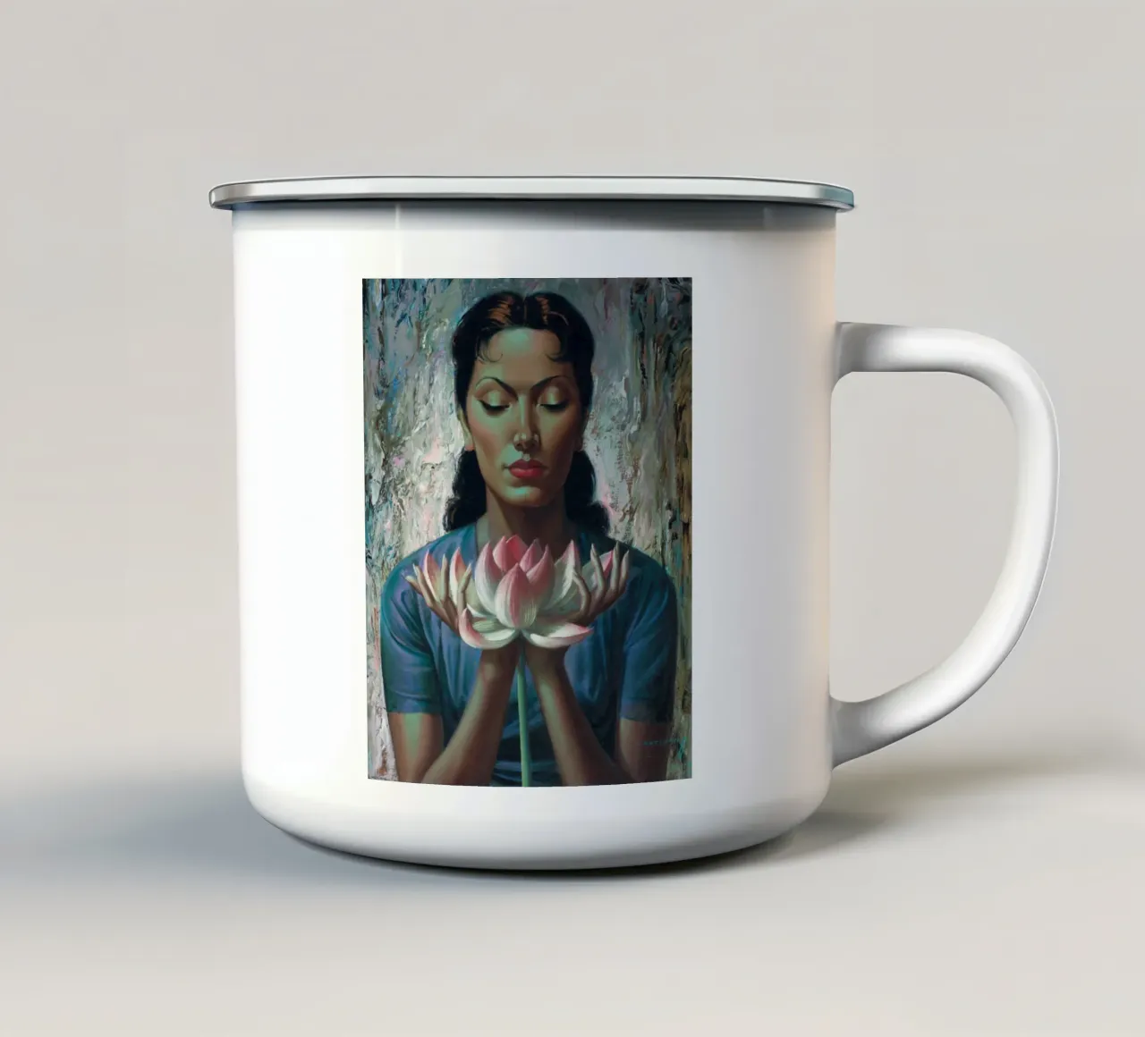 Water Lily (1955) - Tretchikoff Print taza de esmalte de Honeymoon Hotel