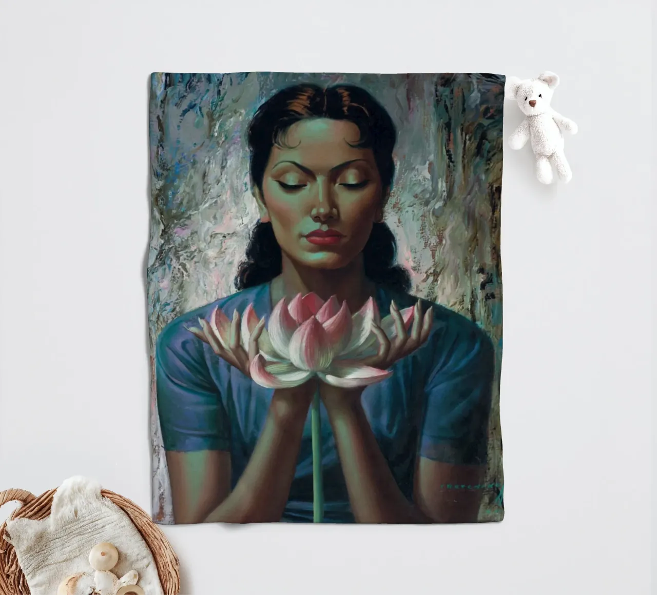 Water Lily (1955) - Tretchikoff Print coperta in pile da Honeymoon Hotel
