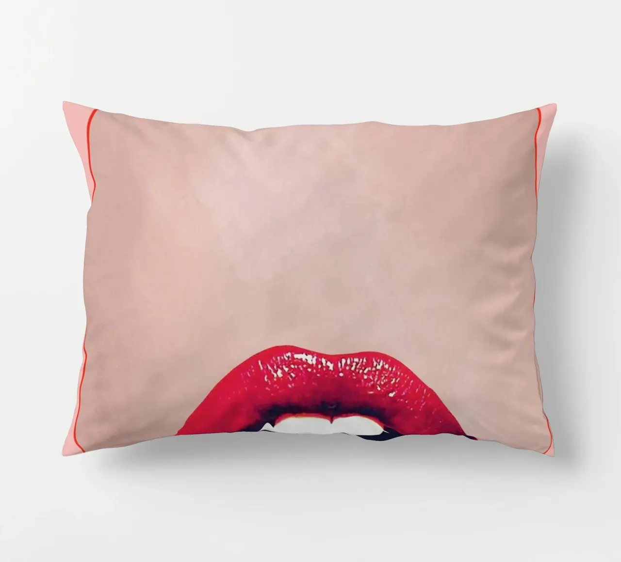 Red Lips Pink Pastel Art decorative cushion by Honeymoon Hotel