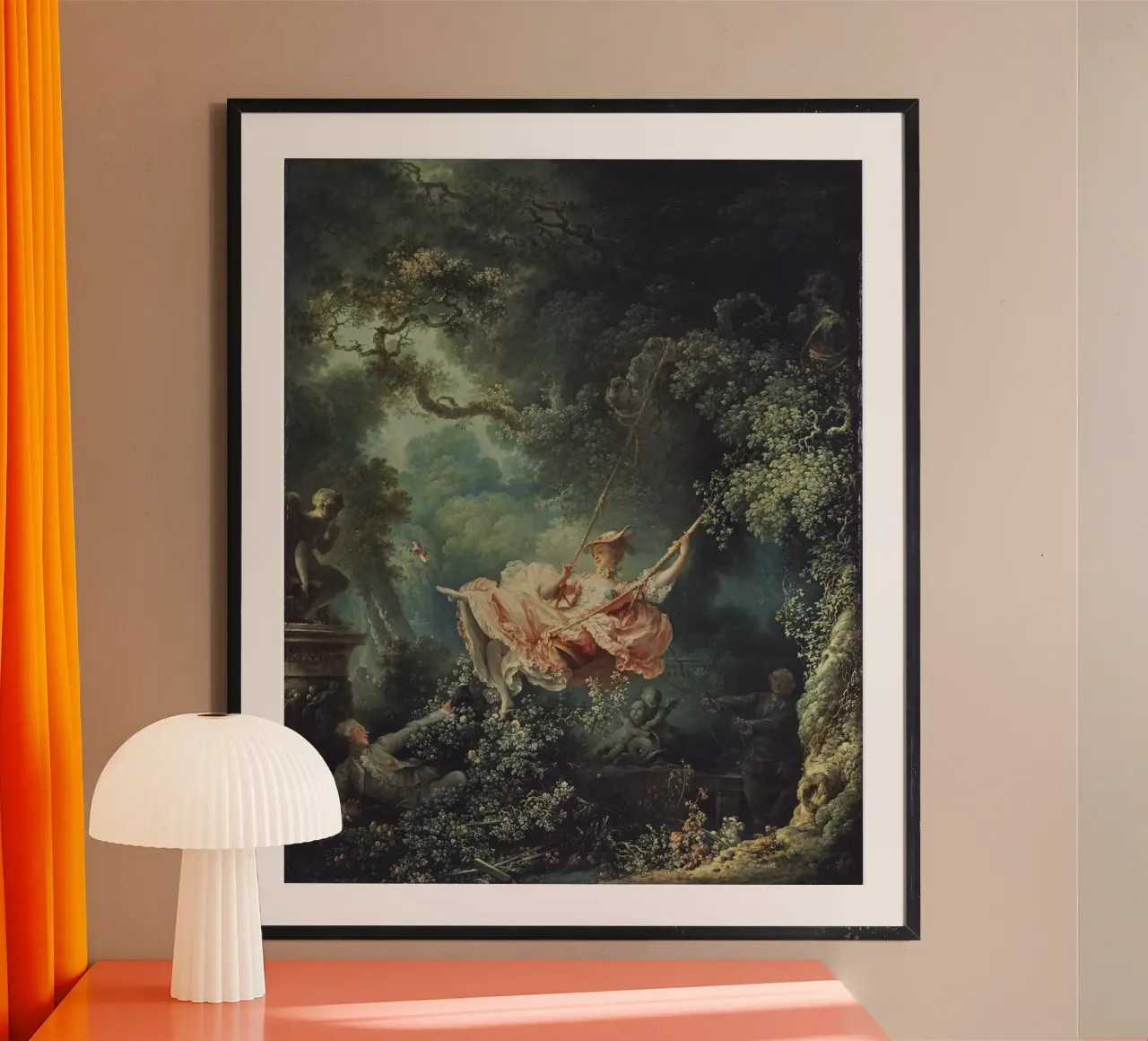 Jean-Honore Fragonard - L'altalena poster con telaio in legno da William Store