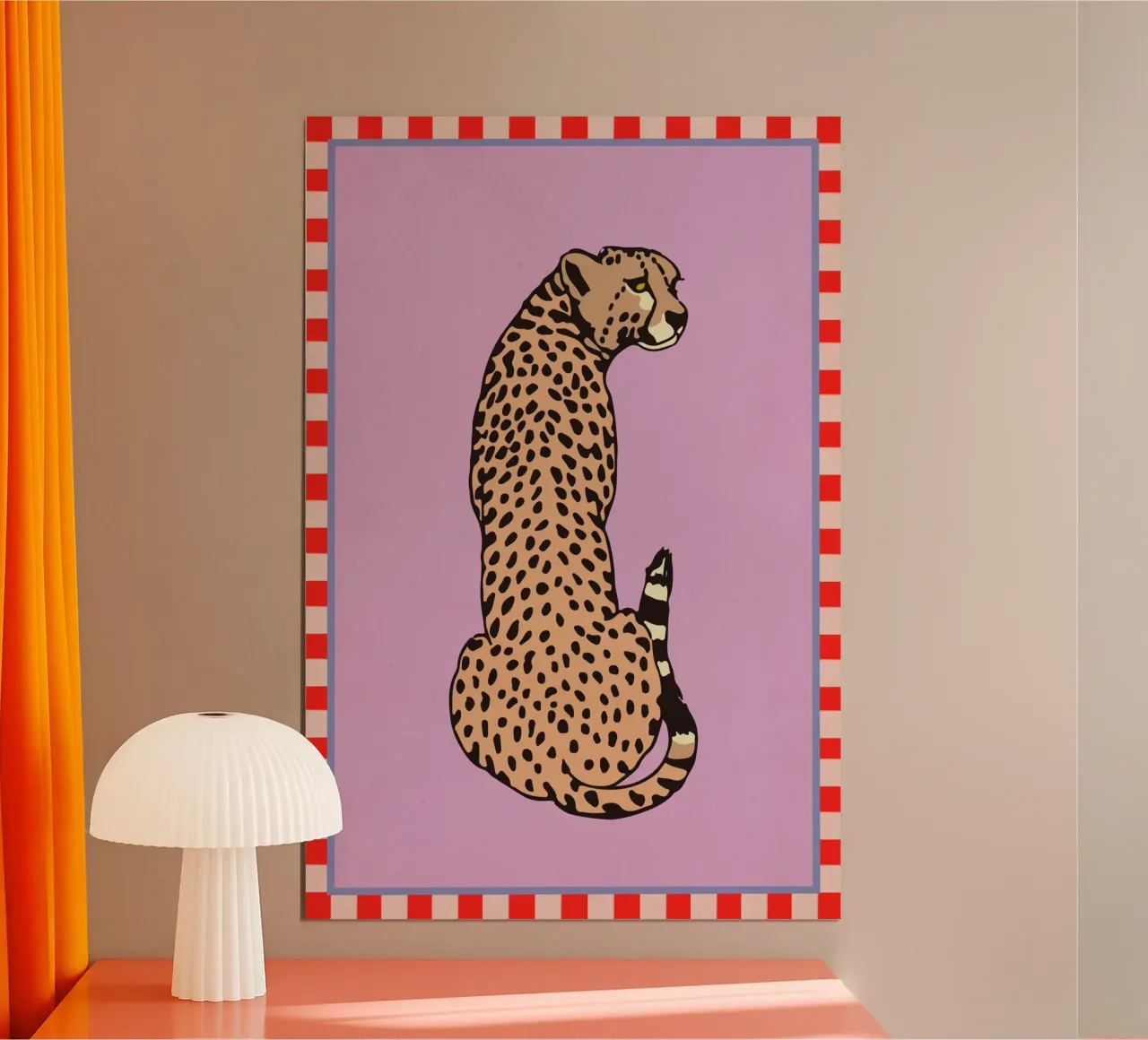 Retro Cheetah Pastel Illustration poster con telaio in legno da Honeymoon Hotel
