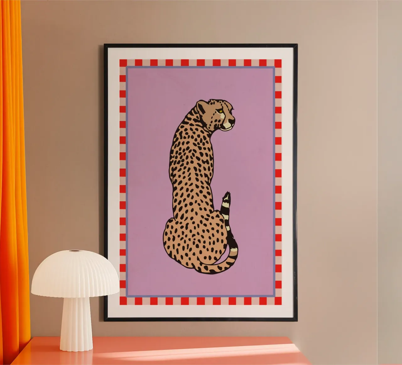 Retro Cheetah Pastel Illustration poster con telaio in legno da Honeymoon Hotel