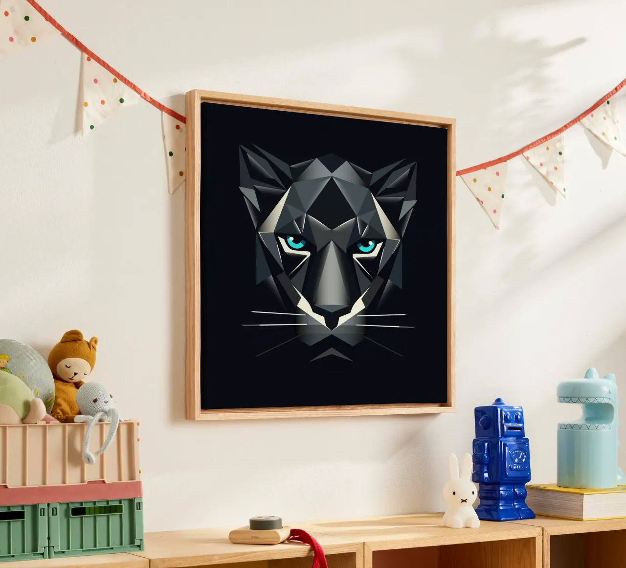 Geometric panther - power and elegance combined canvas with Floater frame by namosh