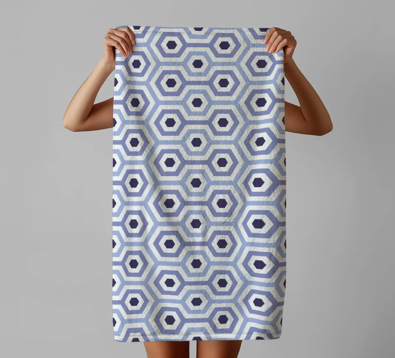 Blue Hexagon Tile Pattern towel by amini54