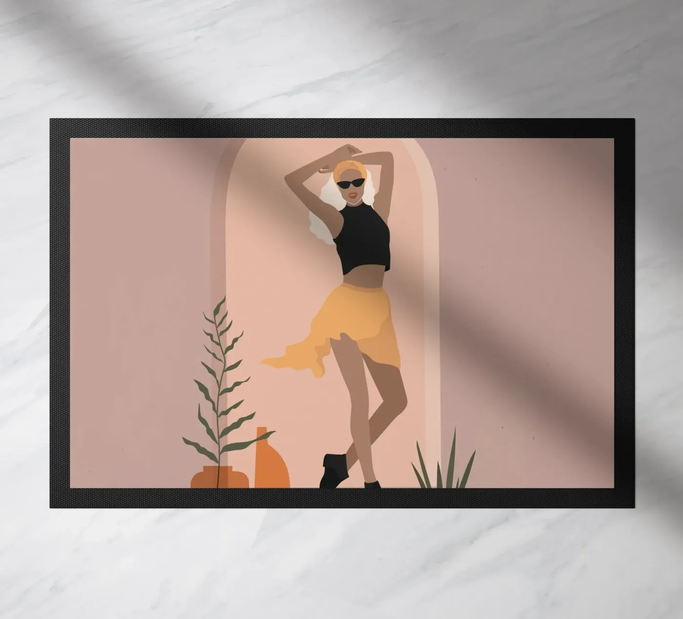 Woman in minimalist style skirt dancing Fußmatte von 🎁 NOBELART
