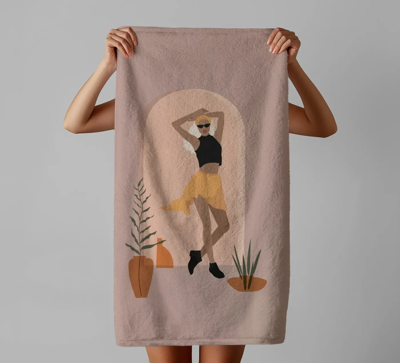 Vrouw in minimalistische stijl rok dansen badhanddoek van 🎁 NOBELART