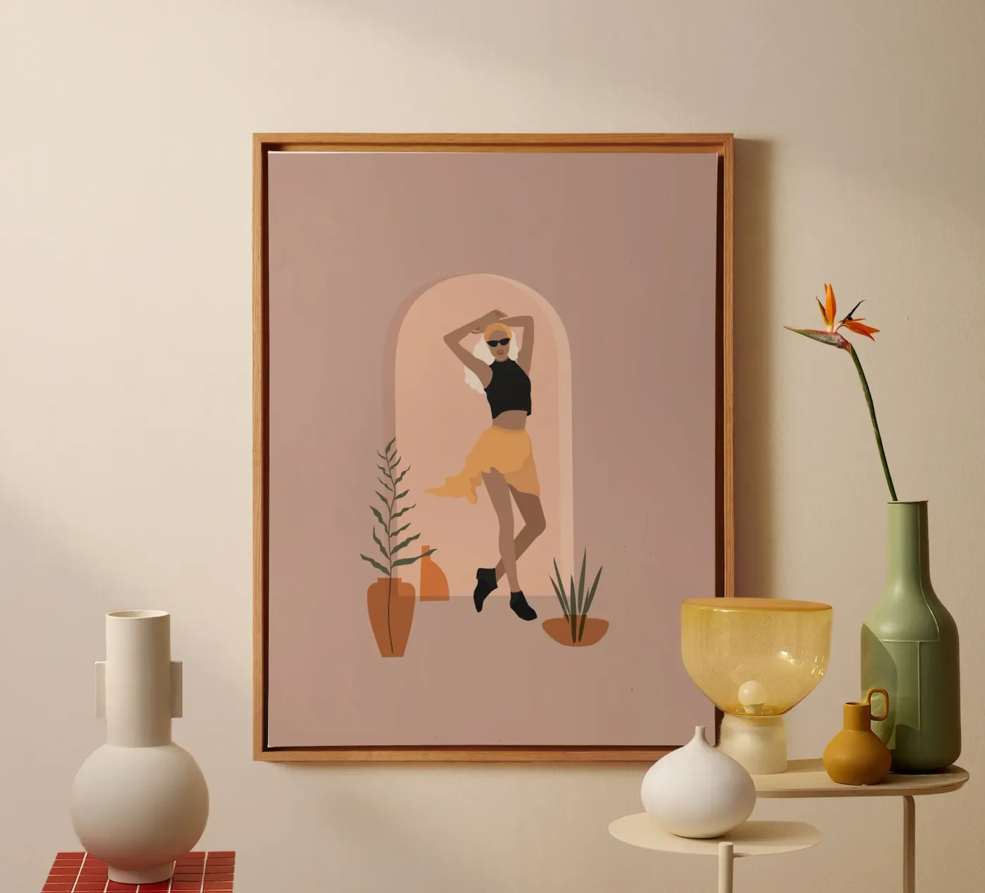 Vrouw in minimalistische stijl rok dansen canvas van 🎁 NOBELART