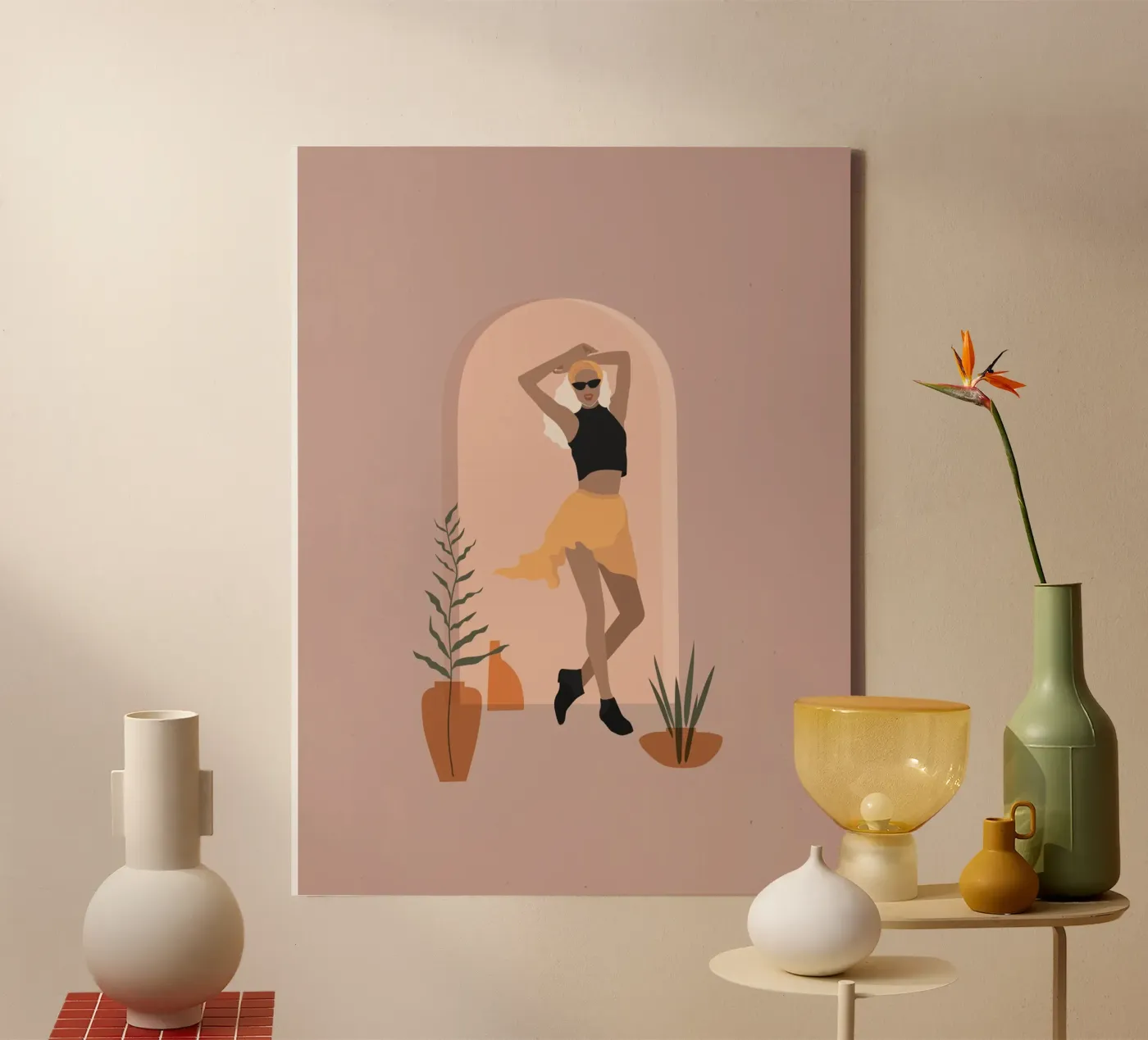 Vrouw in minimalistische stijl rok dansen canvas van 🎁 NOBELART