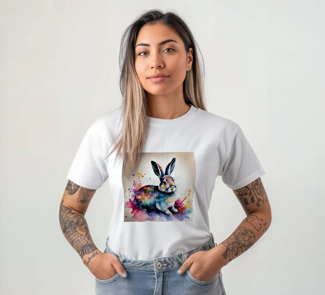 Tecnica dell'acquerello del coniglio t-shirt da 🎁 ARTVI-SHOP