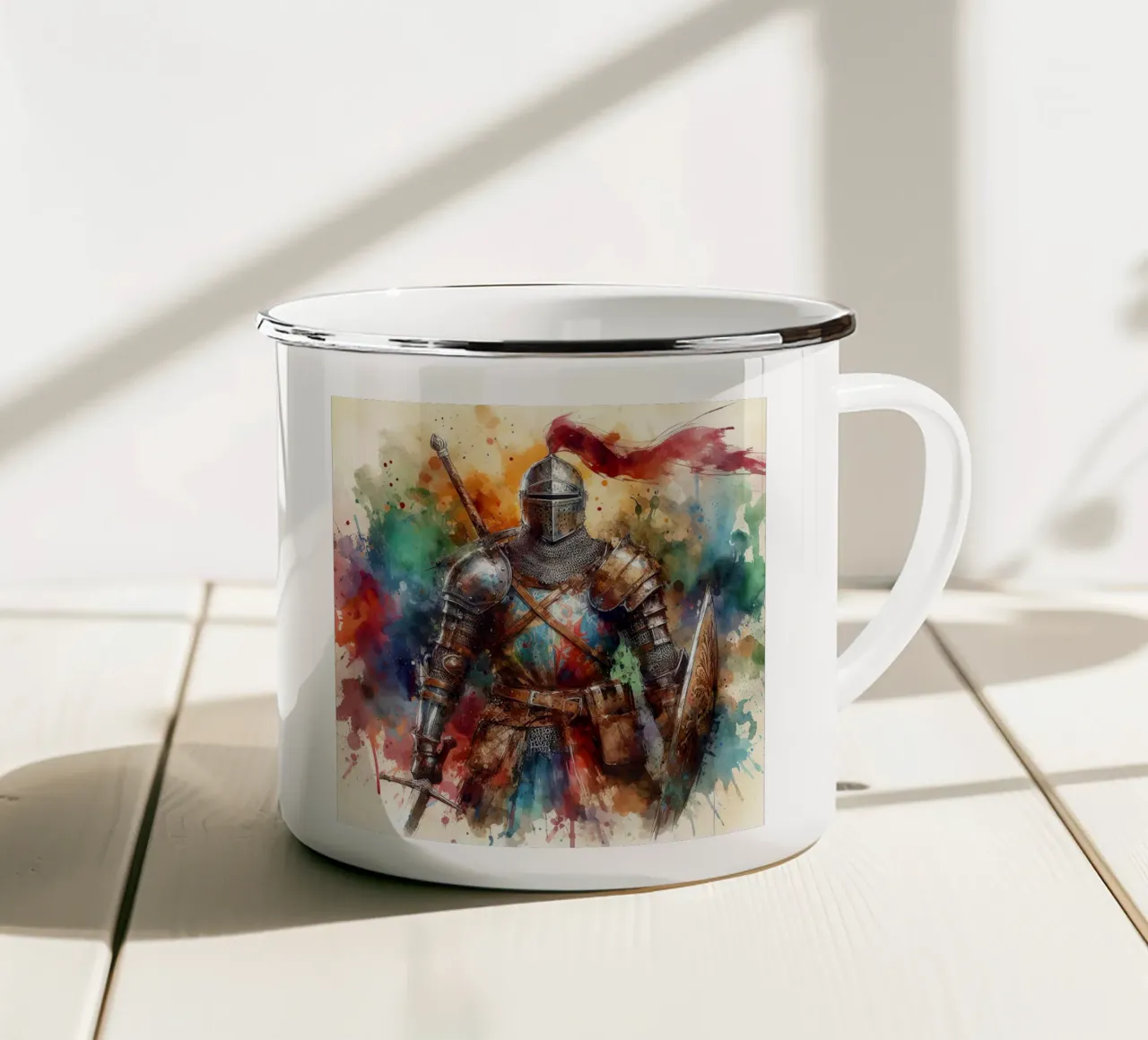 Krijger uit de middeleeuwen emaille mok van ARTVI-SHOP