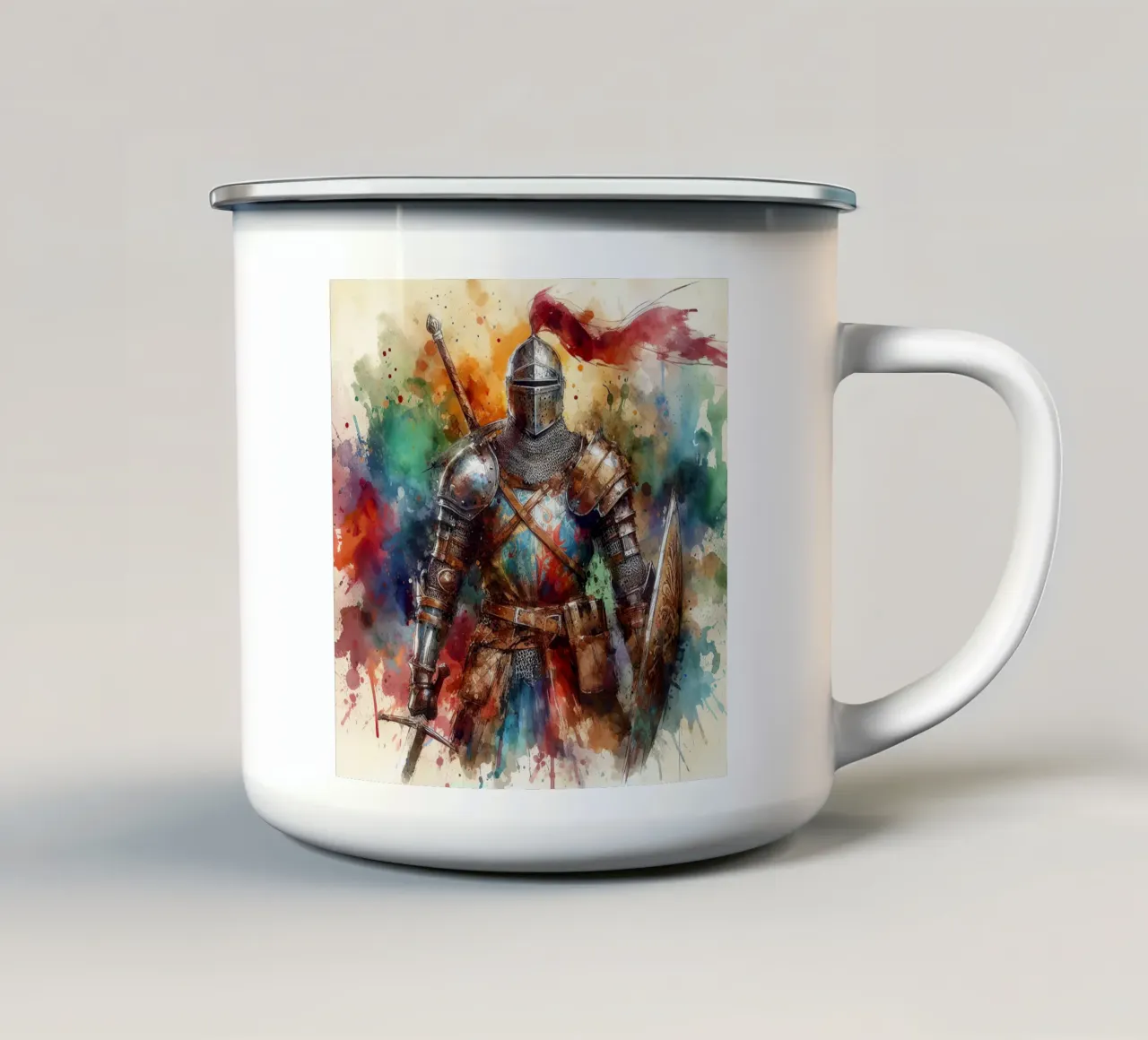 Krijger uit de middeleeuwen emaille mok van ARTVI-SHOP
