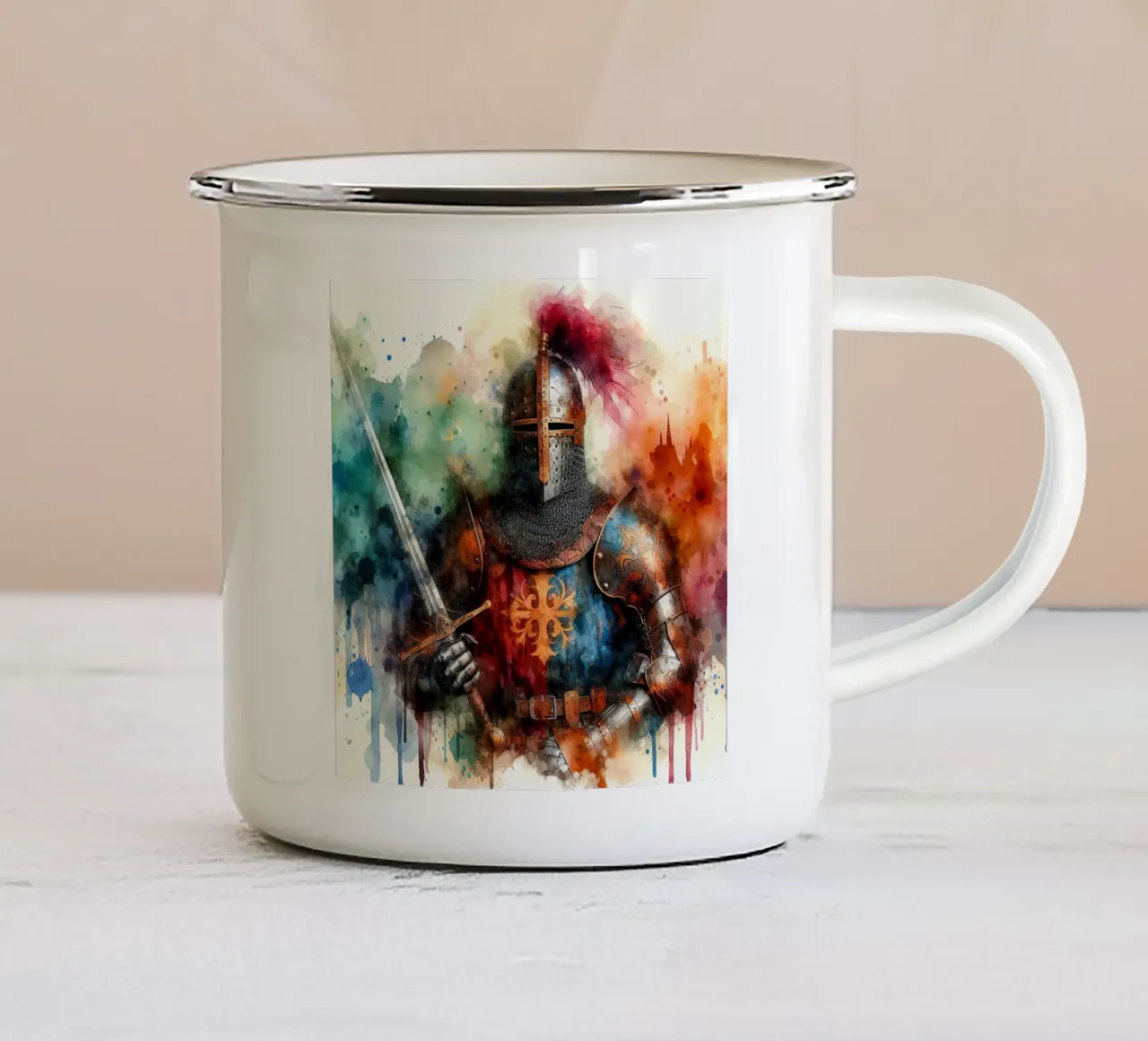 Krijger uit de middeleeuwen emaille mok van ARTVI-SHOP
