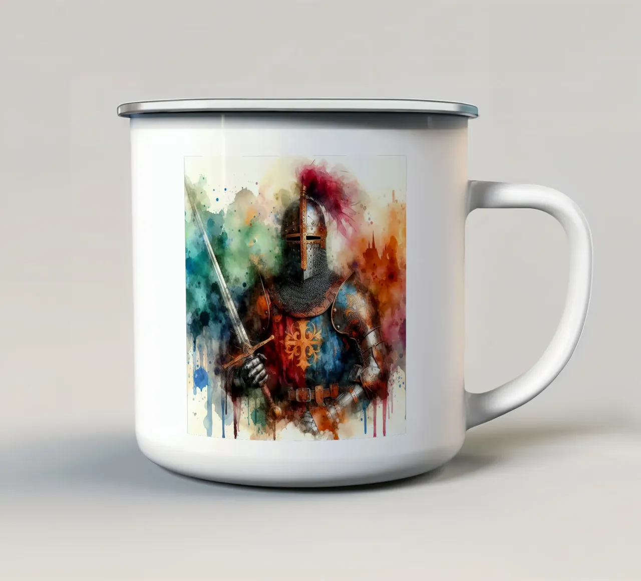 Krijger uit de middeleeuwen emaille mok van ARTVI-SHOP
