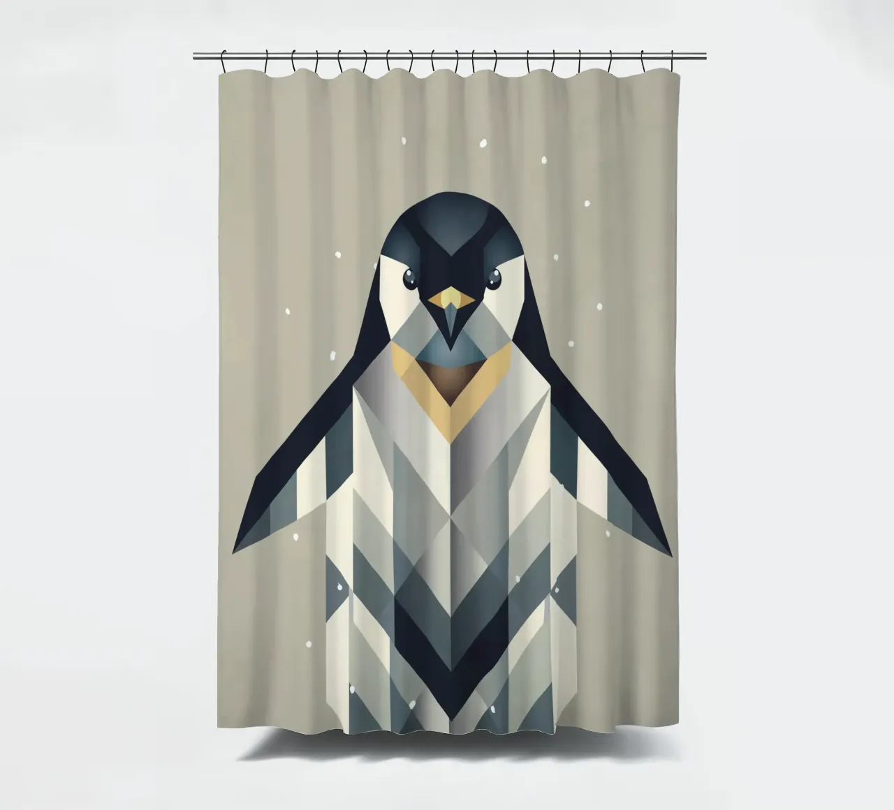 Penguin - Frosty elegance in geometric form shower curtain by namosh