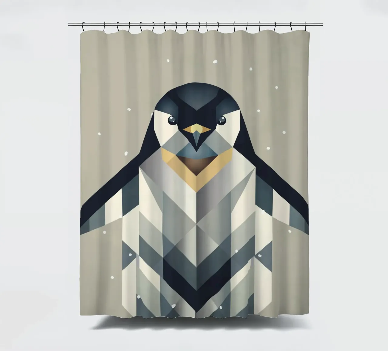 Penguin - Frosty elegance in geometric form shower curtain by namosh