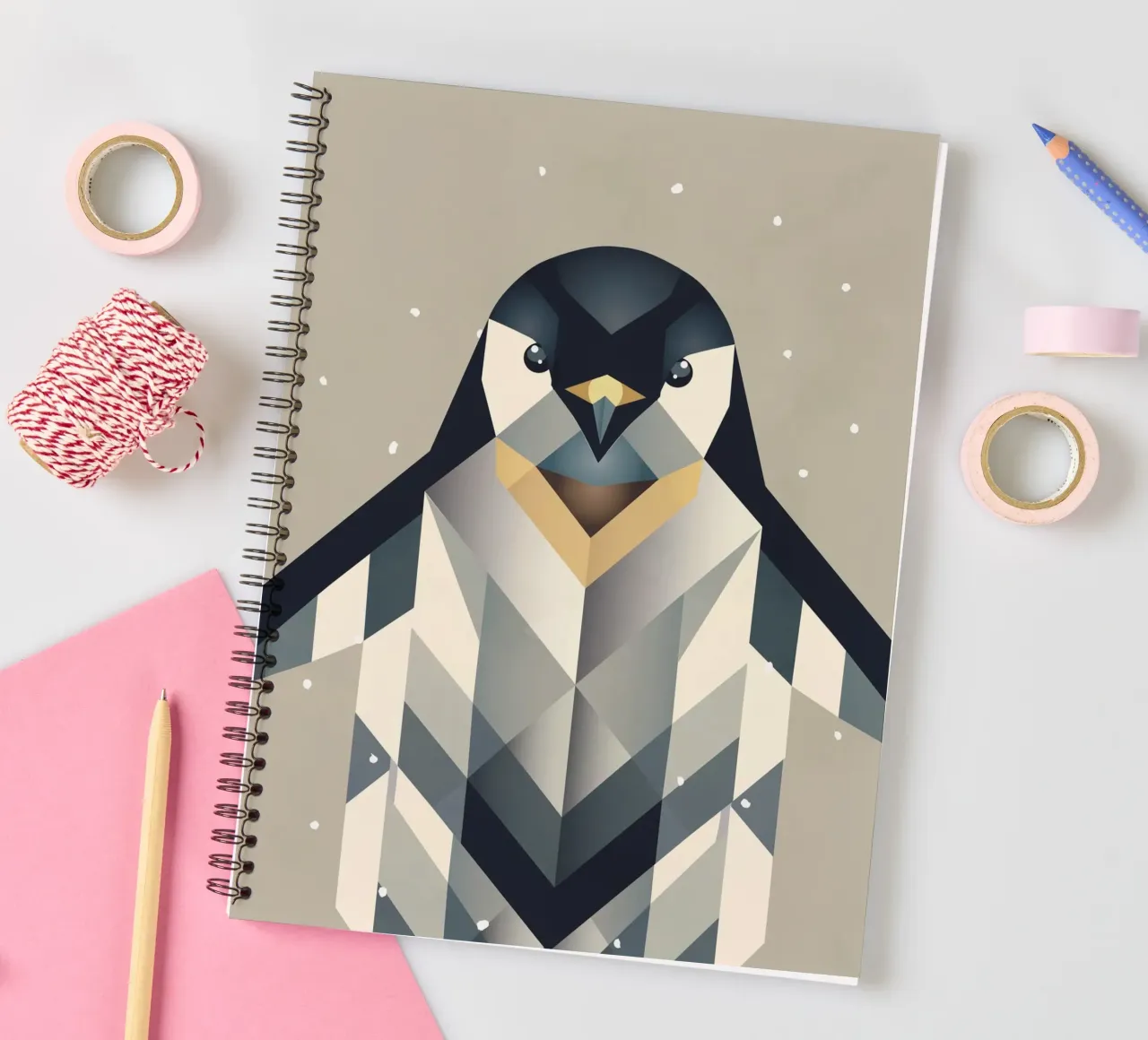 Penguin - Frosty elegance in geometric form spiral notebook by namosh