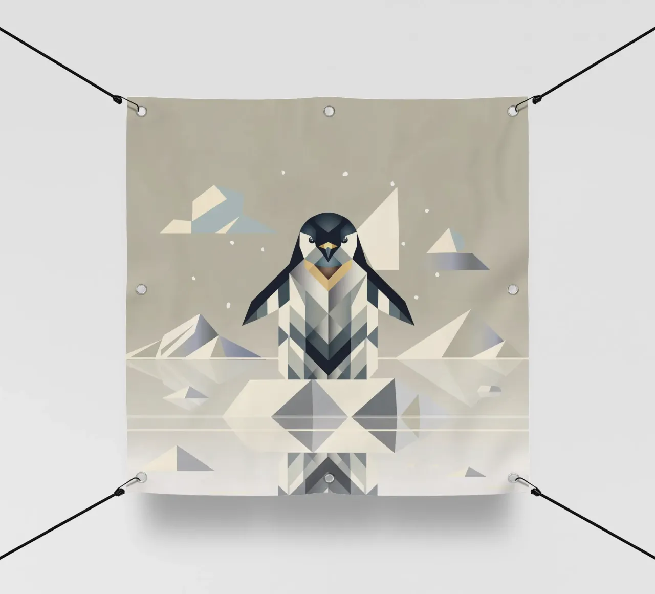 Elegante pinguino in un paesaggio geometrico di ghiaccio telo in pvc da namosh