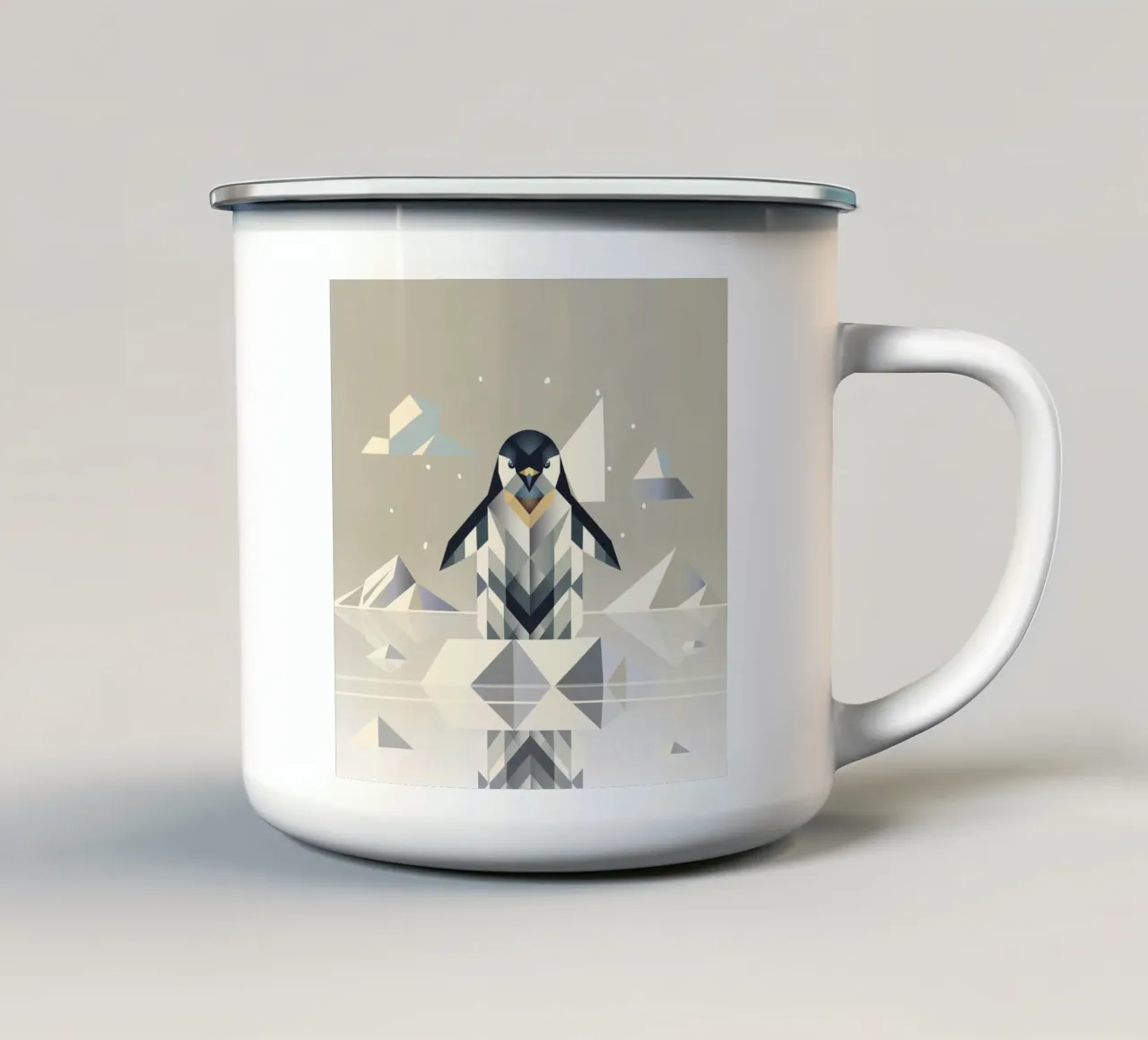 Elegante pinguino in un paesaggio geometrico di ghiaccio tazza in smalto da namosh