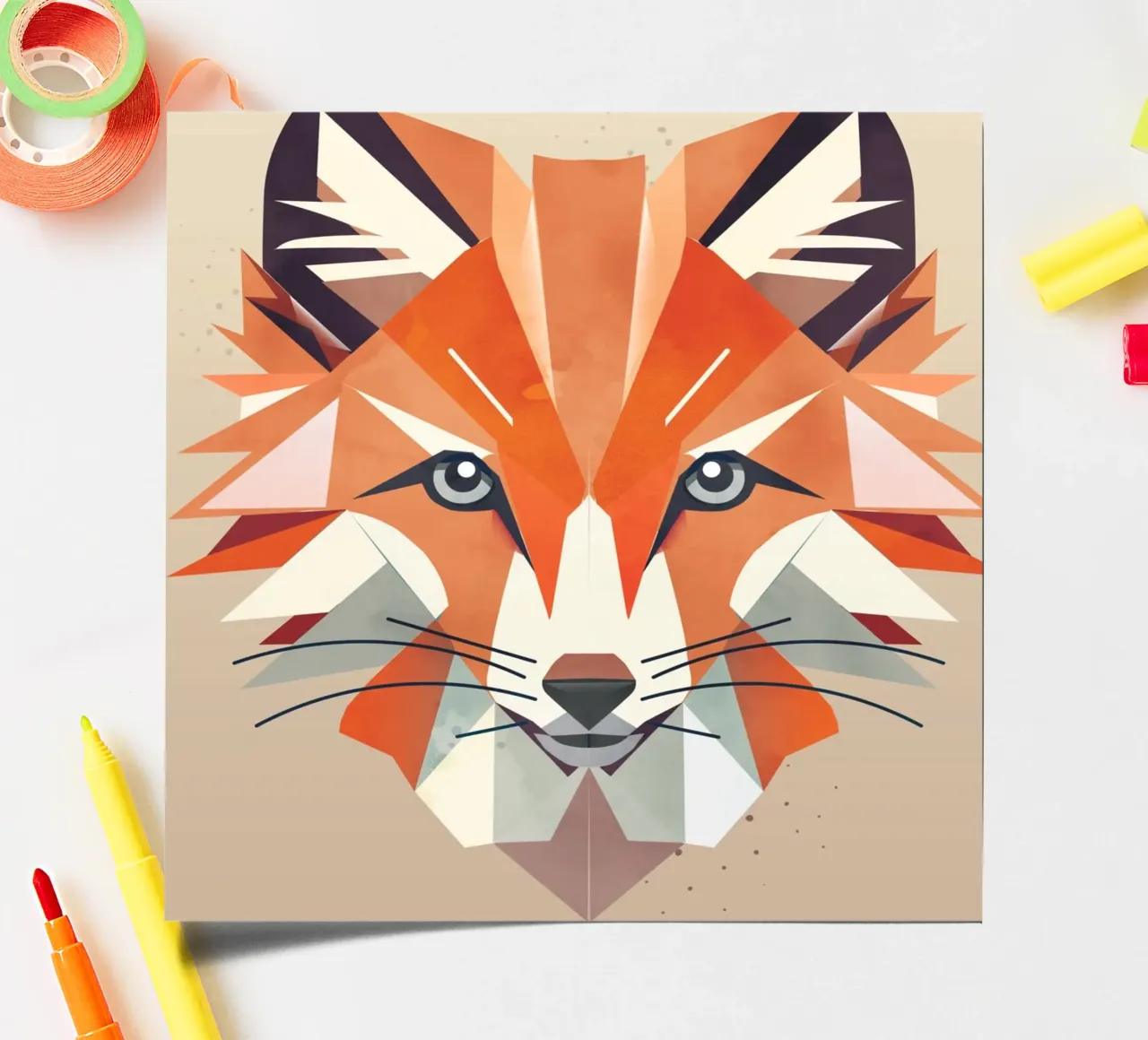 Faszinierender geometrischer Fuchs in warmen Farben Stickerbogen von namosh