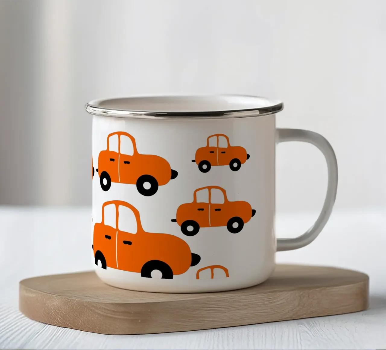 Orange motorcars Emaille Tasse von baobabprintstore