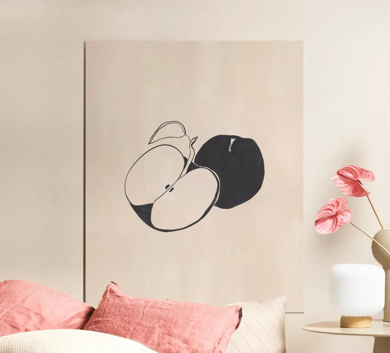 Appel lijnkunst poster met houten frame van Ivy Green Illustrations
