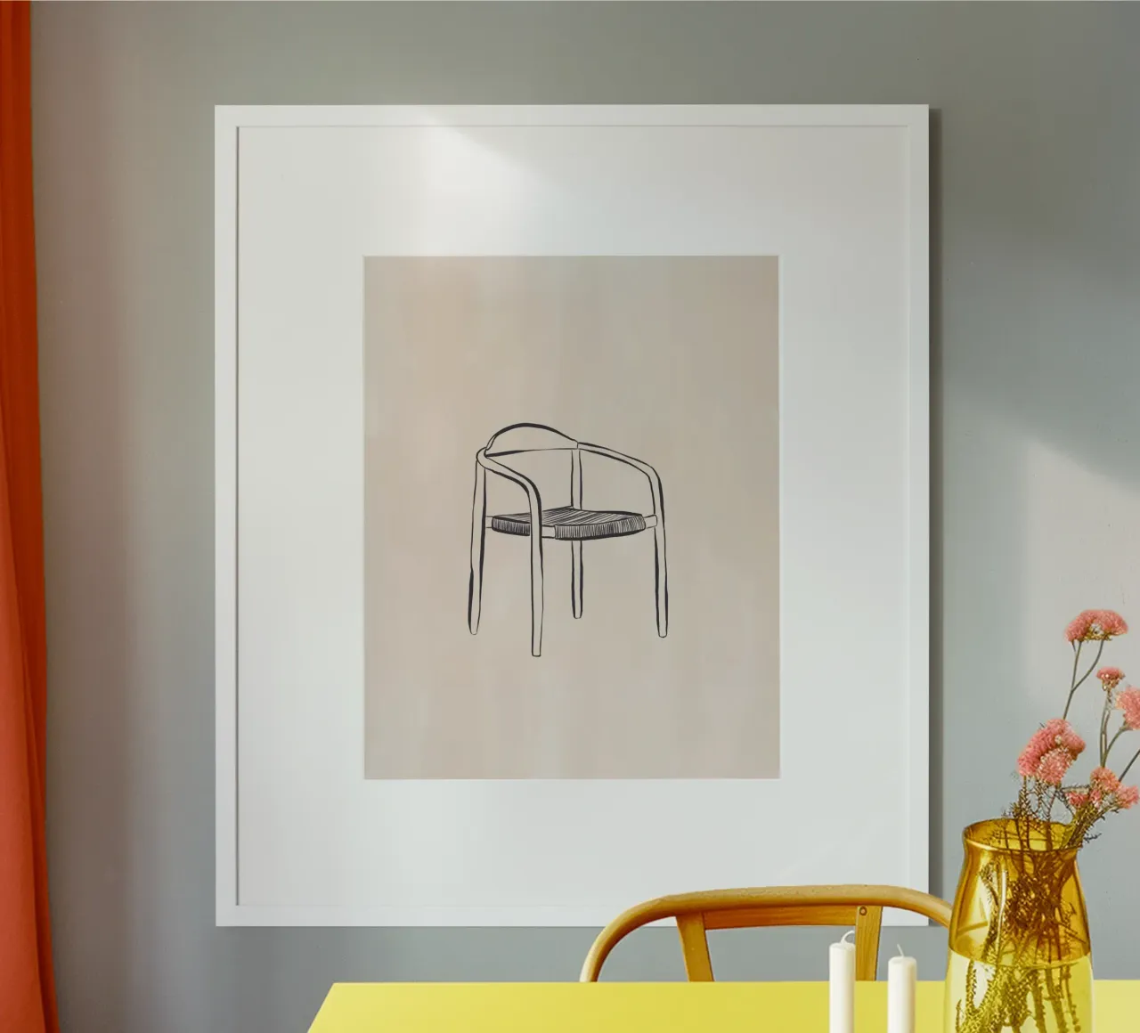 Design Stuhl Line Kunstdruck Poster mit Aluminium Rahmen von Ivy Green Illustrations
