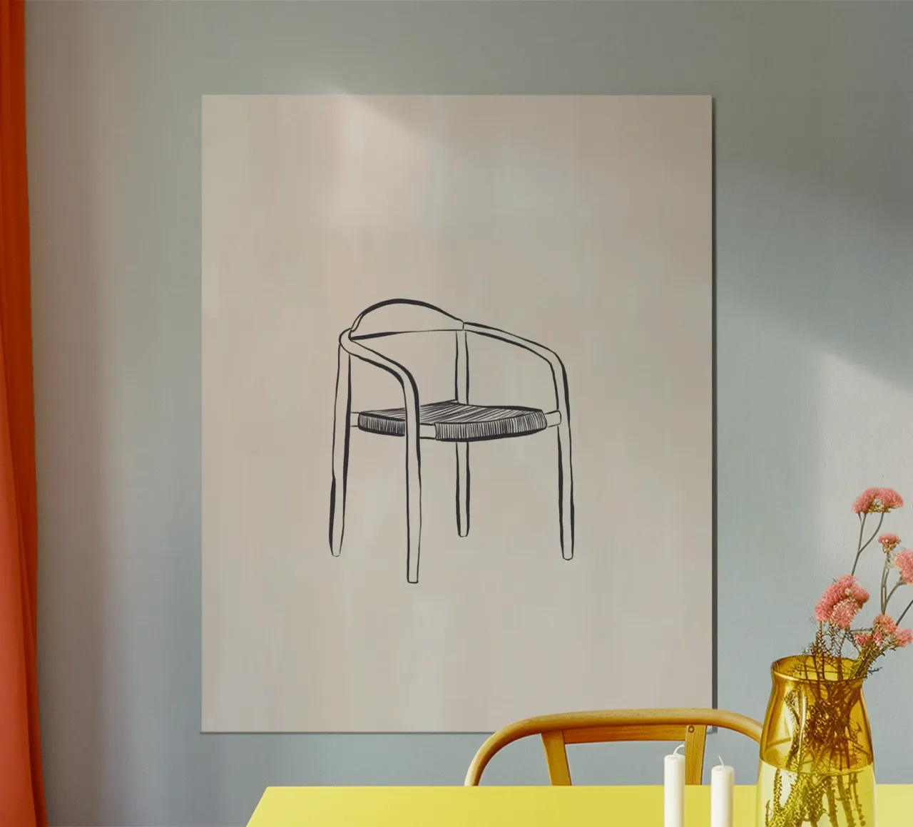 Design Stuhl Line Kunstdruck Poster mit Aluminium Rahmen von Ivy Green Illustrations