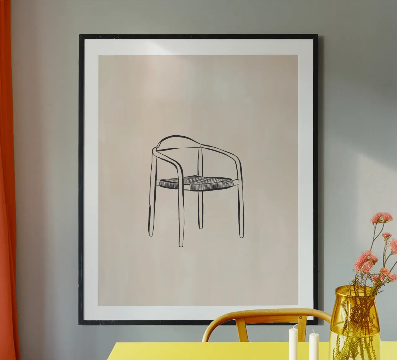 Design Stuhl Line Kunstdruck Poster mit Aluminium Rahmen von Ivy Green Illustrations