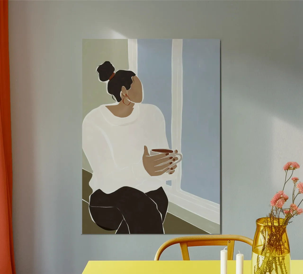 Mujer disfrutando de una taza de té poster con marco de plástico de Ivy Green Illustrations