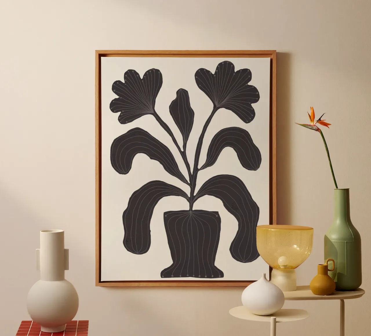 Fiori Linocut #2 tela con Cornice a cassetta da Alisa Galitsyna