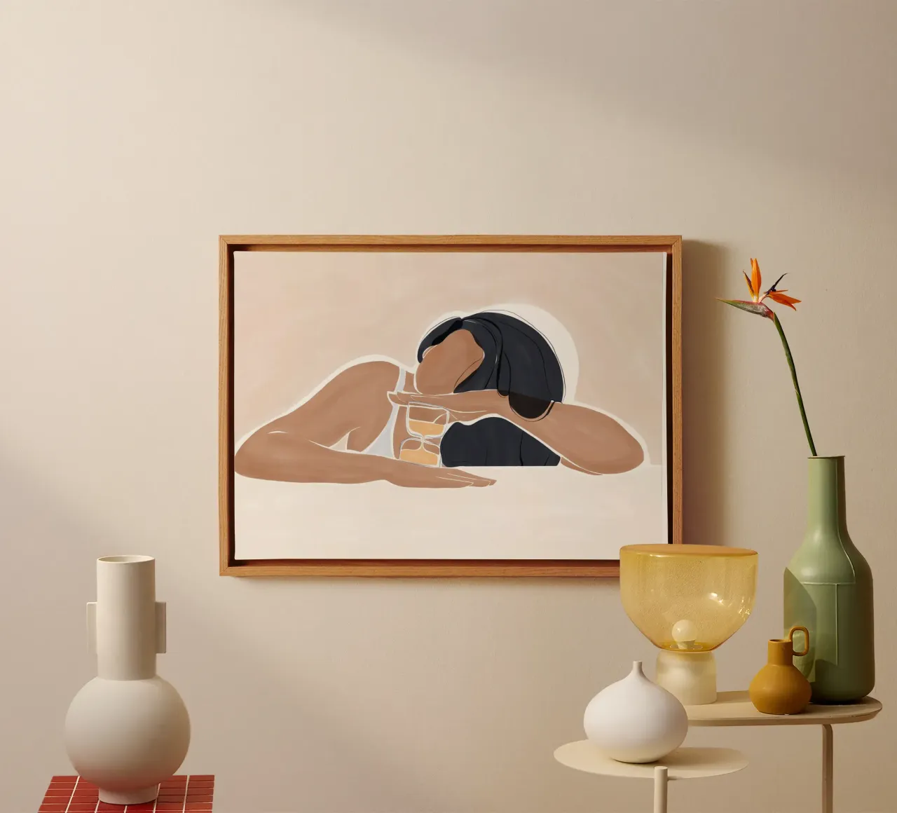 Mujer con reloj de arena mágico lienzo con Marco flotante de Ivy Green Illustrations