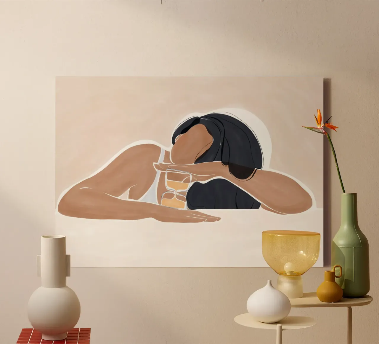 Mujer con reloj de arena mágico lienzo con Marco flotante de Ivy Green Illustrations