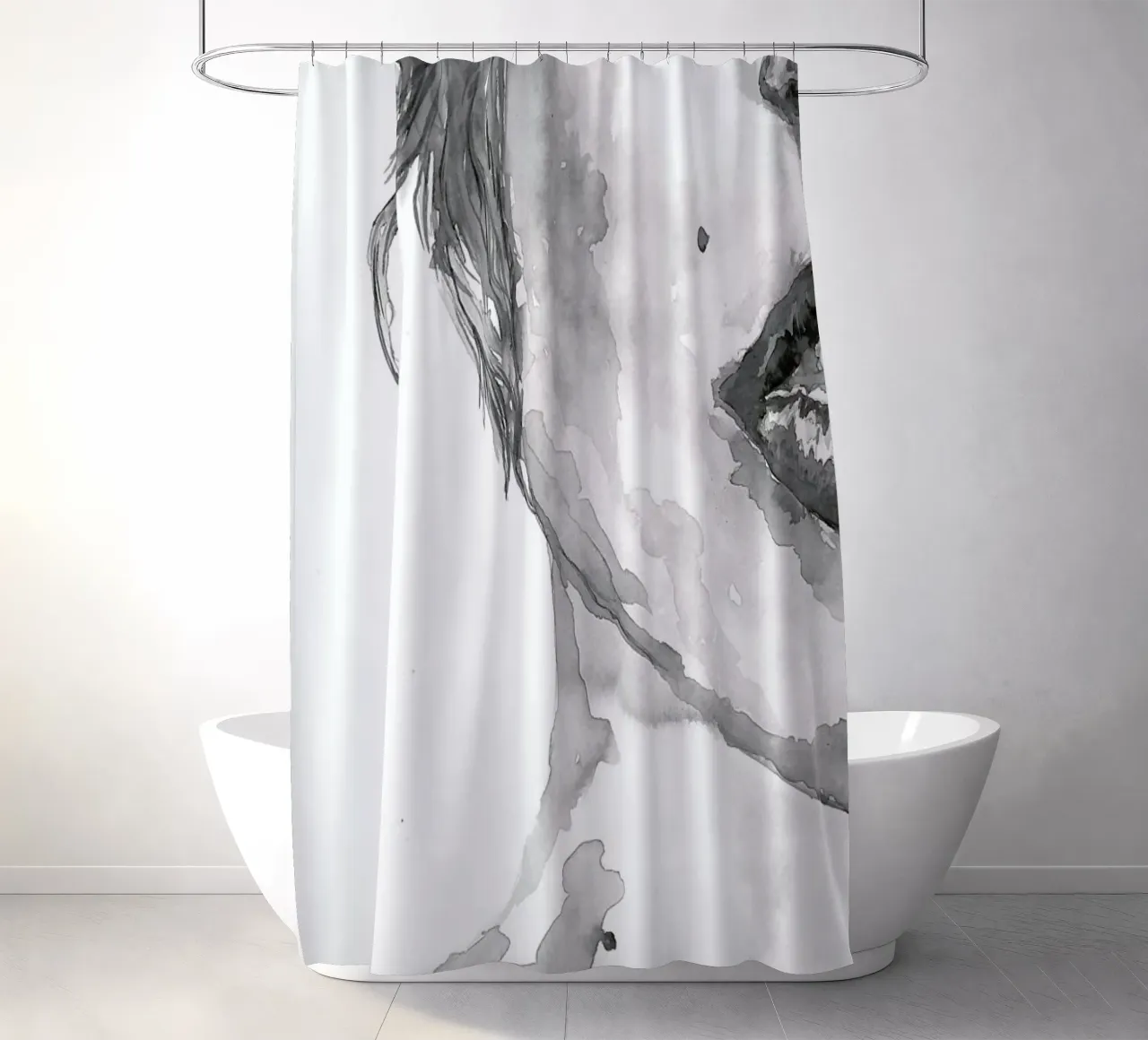 I am Listening shower curtain by Larissa van der Laan
