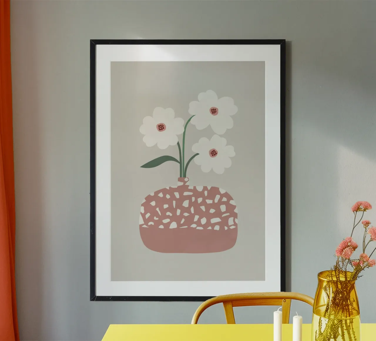 Terrazzo & Flowers poster con telaio in alluminio da Orara Studio