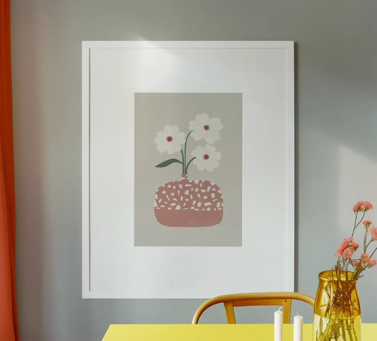 Terrazzo & Flowers poster con telaio in alluminio da Orara Studio