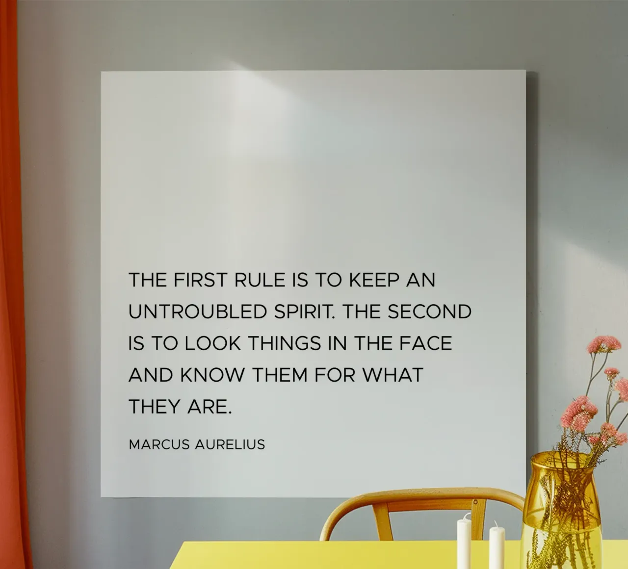 The first rule is to keep an untroubled spirit quote canvas with Floater frame by Paigaam Studio