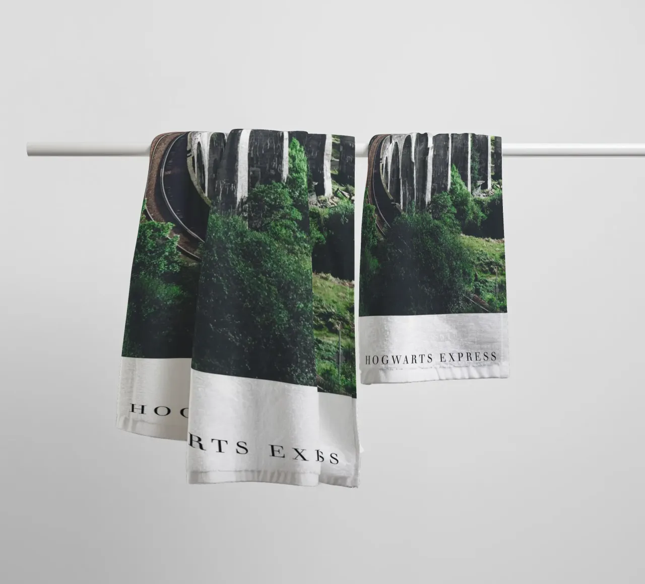 Enchanting train journey - Fairytale railway bridge towel by Whole©