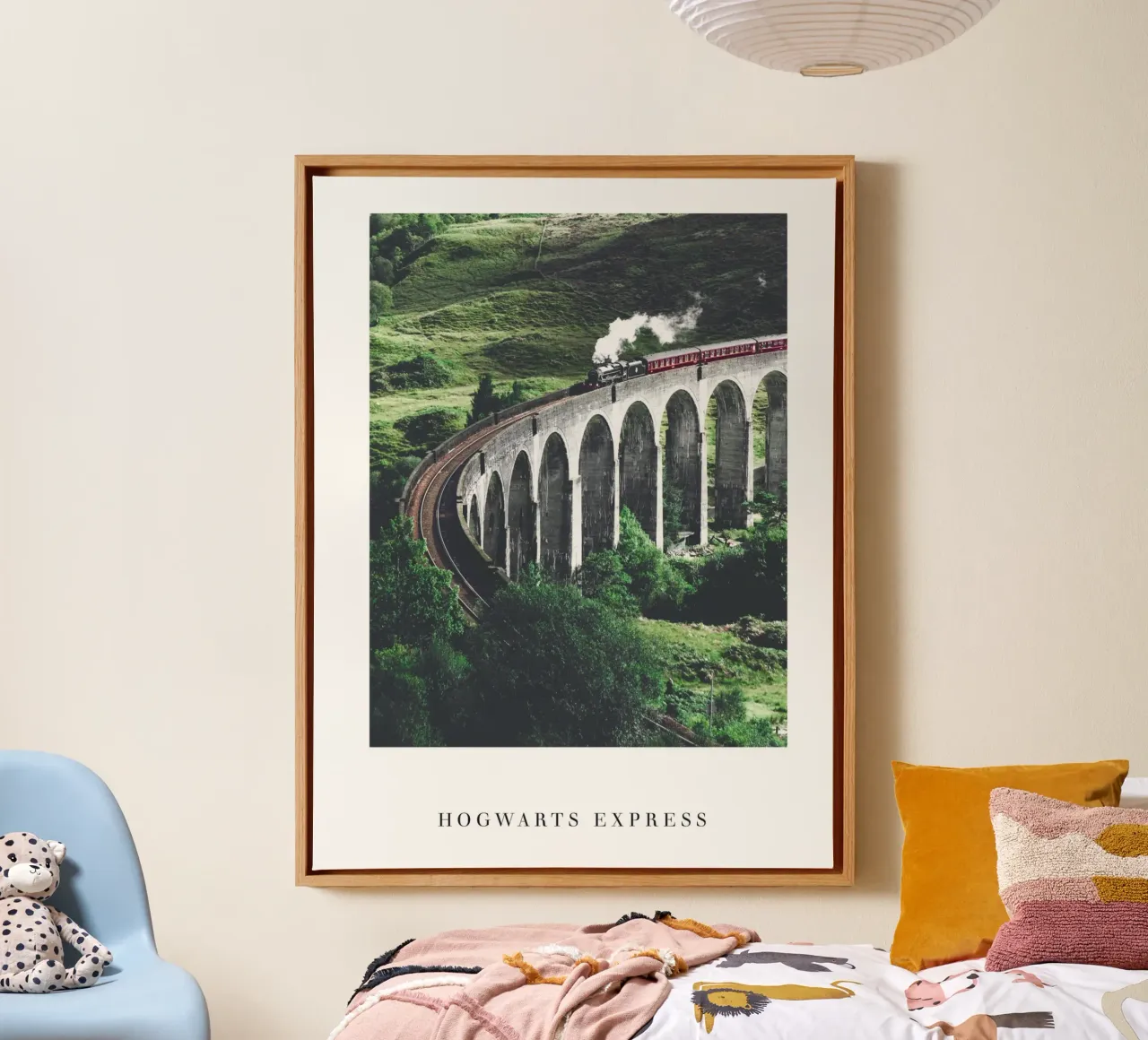 Enchanting train journey - Fairytale railway bridge canvas with Floater frame by Whole©