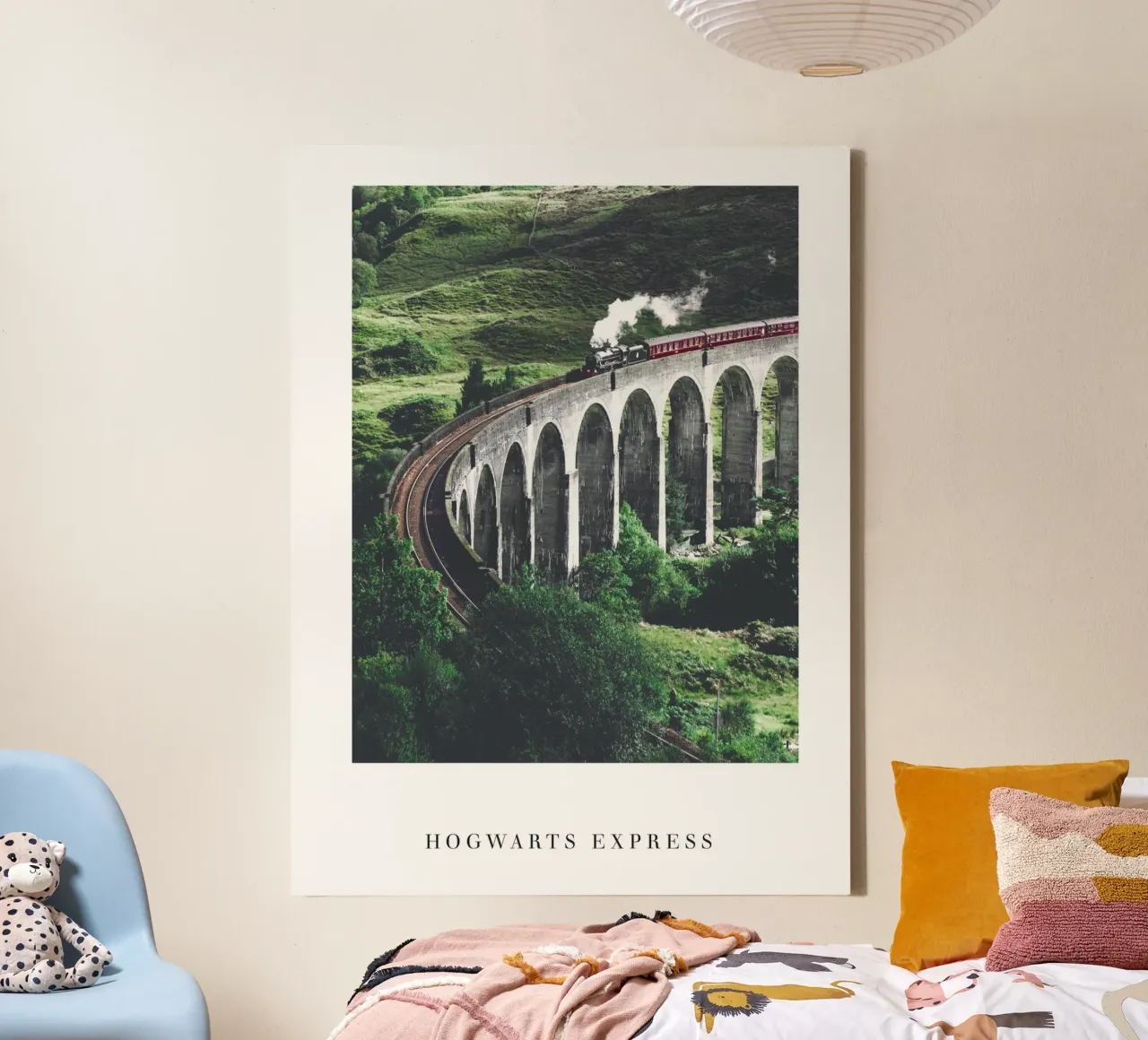 Enchanting train journey - Fairytale railway bridge canvas with Floater frame by Whole©