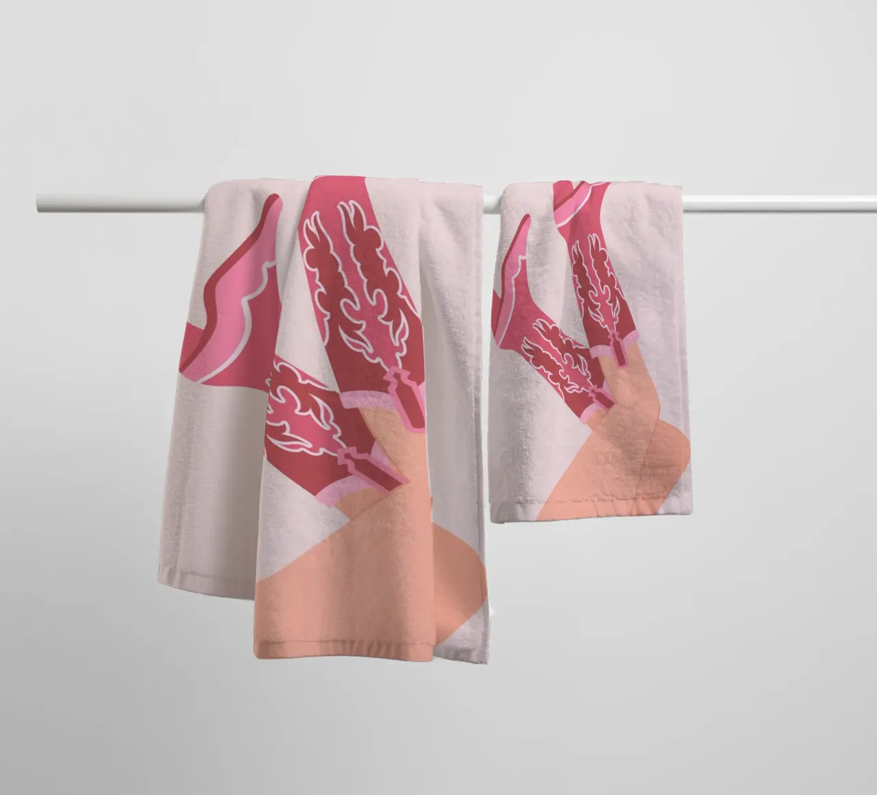 Preppy Pink Wall Art,Cowgirl boots print, Pink bedroom decor towel by pdigitalprints