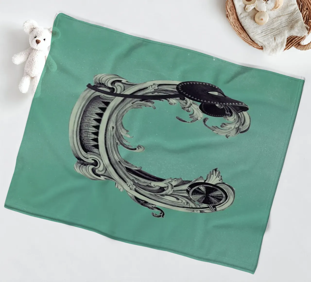Steampunk Alphabet Letter C fleece blanket by Birgit Palma