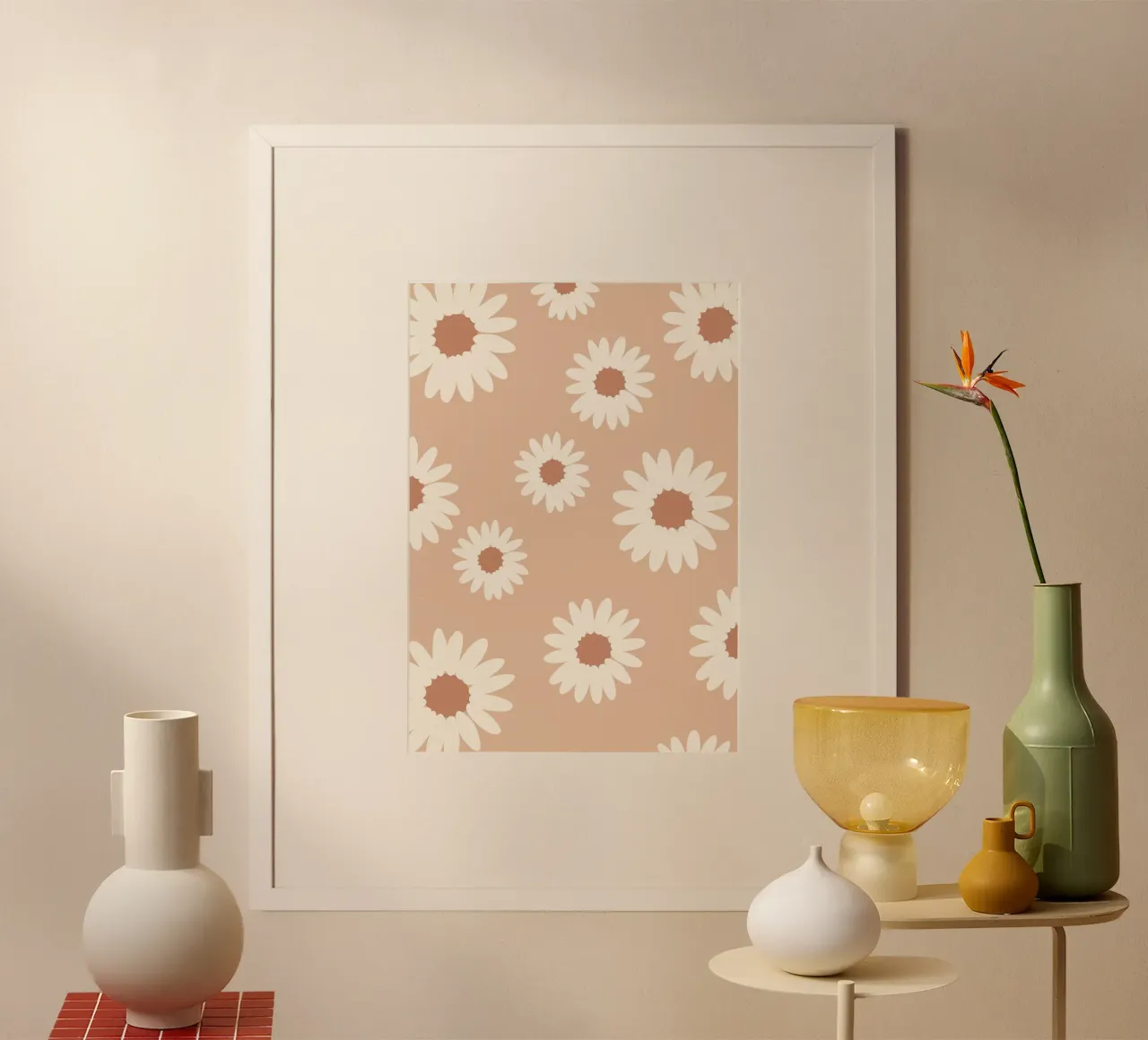 arte floreale beige, design floreale astratto design neutro, poster con telaio in plastica da pdigitalprints