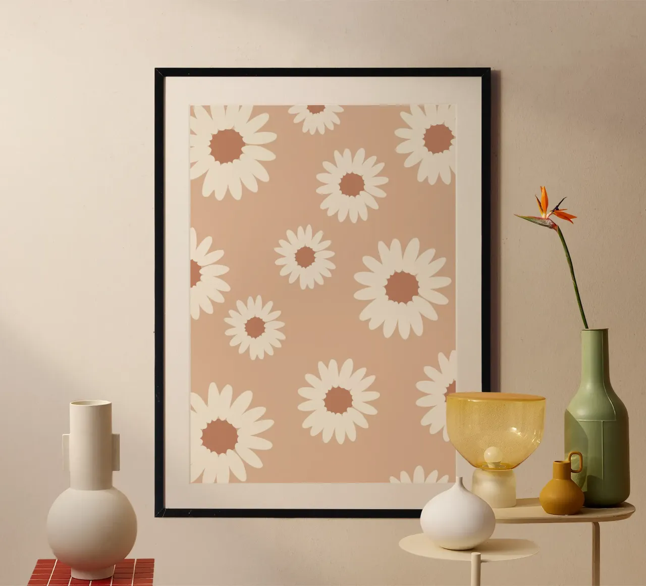 arte floreale beige, design floreale astratto design neutro, poster con telaio in plastica da pdigitalprints