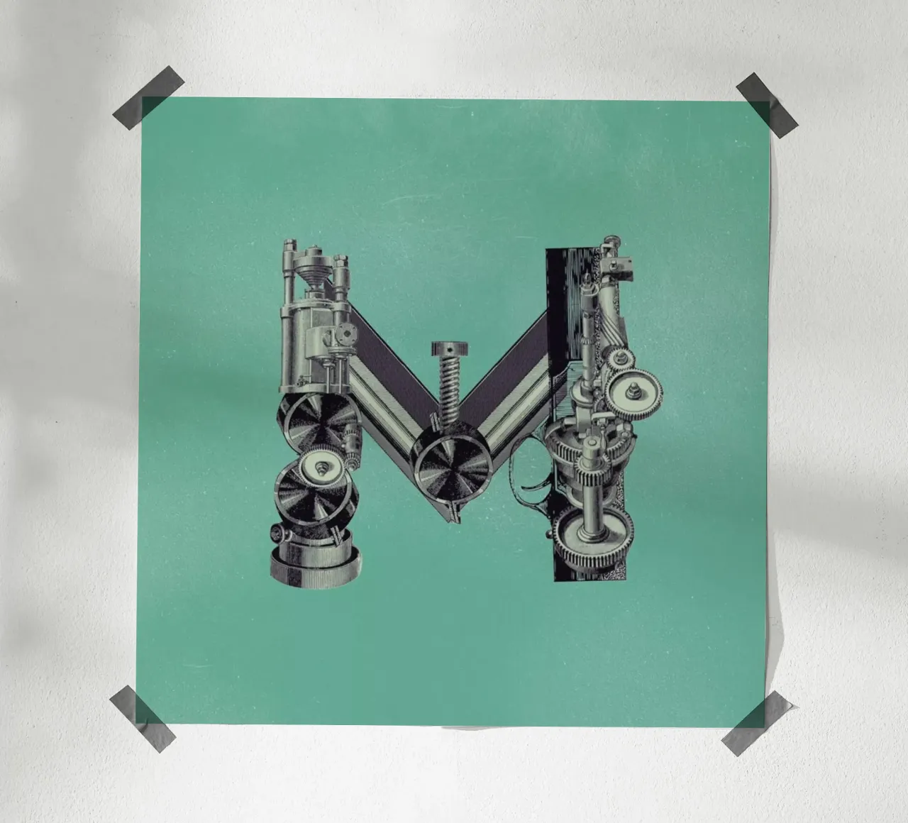 Steampunk Alphabet Letter M poster con telaio in alluminio da Birgit Palma